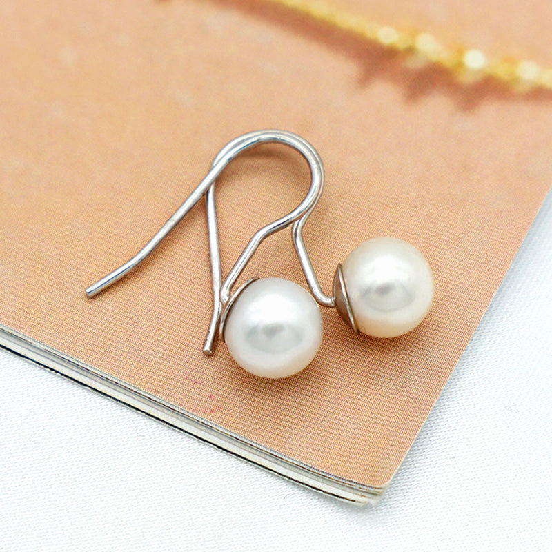 Trendy high quality round 925 sterling silver fresh water pearl hoop earring