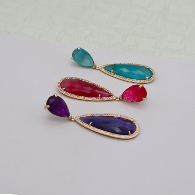 Summer CZ and natural stone earring