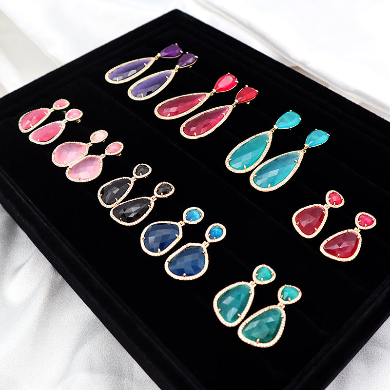 Summer CZ and natural stone earring