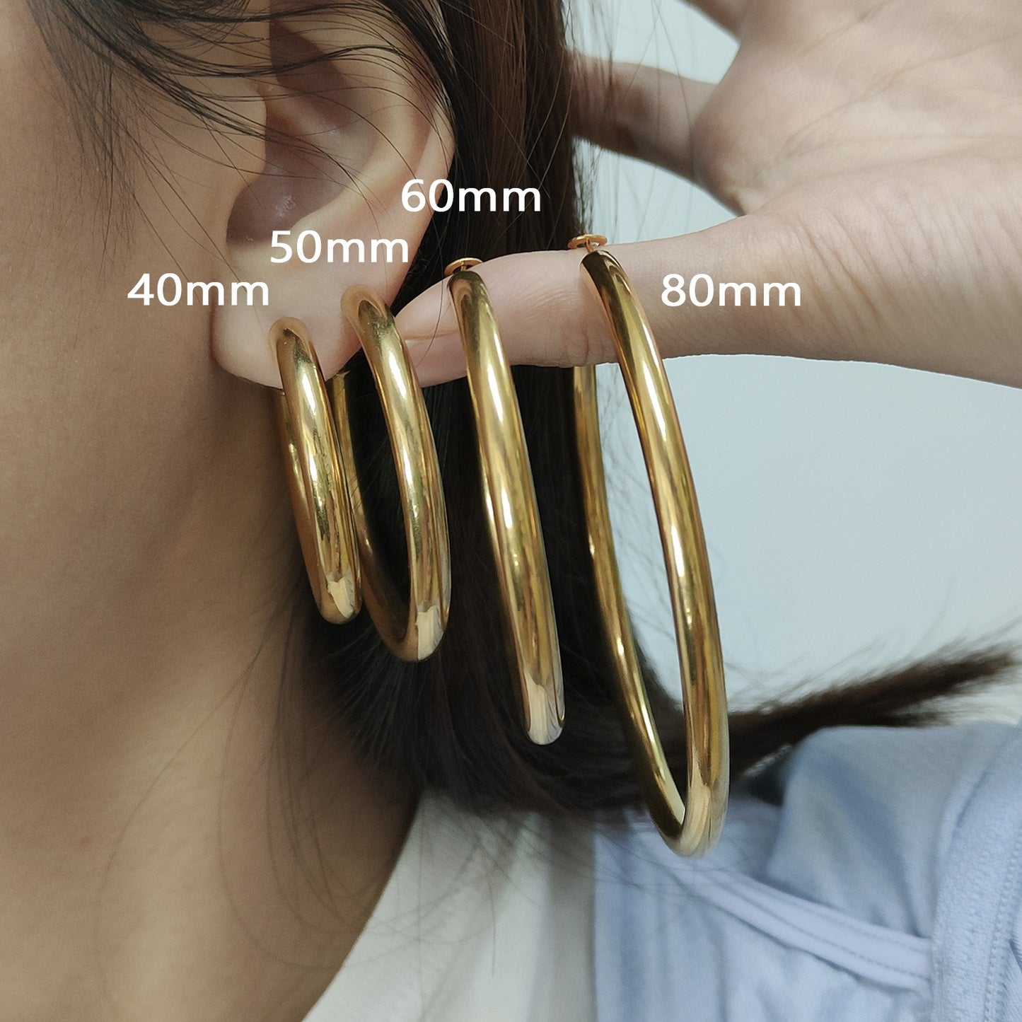 High Quality 2023 Trendy women girl earring gold plated stainless steel chunky hoops earrings