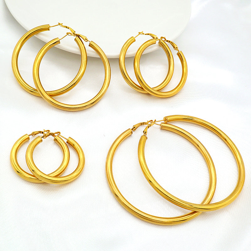 High Quality 2023 Trendy women girl earring gold plated stainless steel chunky hoops earrings
