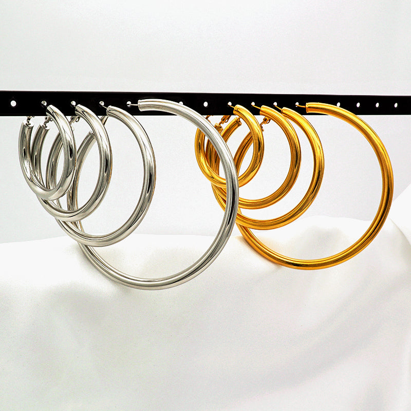 High Quality 2023 Trendy women girl earring gold plated stainless steel chunky hoops earrings