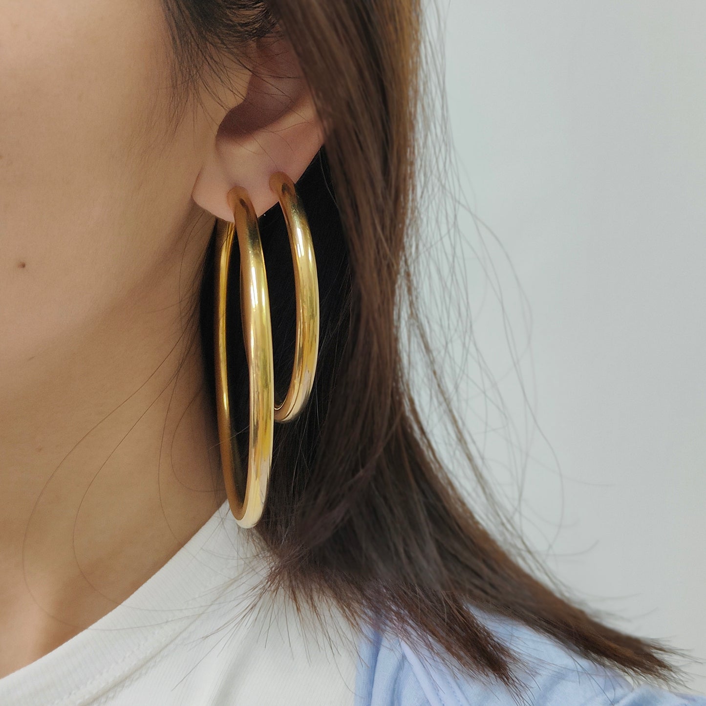 High Quality 2023 Trendy women girl earring gold plated stainless steel chunky hoops earrings