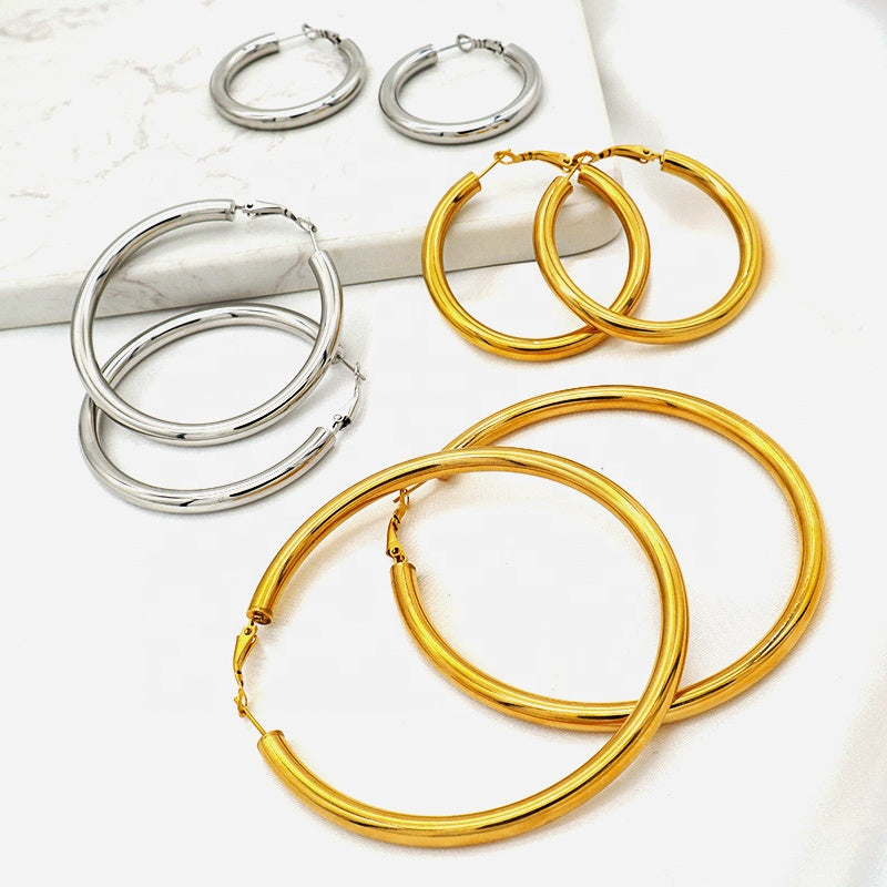 High Quality 2023 Trendy women girl earring gold plated stainless steel chunky hoops earrings
