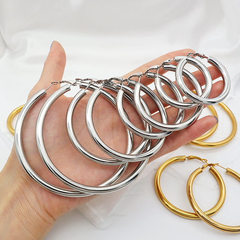 High Quality 2023 Trendy women girl earring gold plated stainless steel chunky hoops earrings