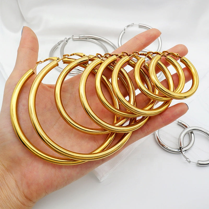 High Quality 2023 Trendy women girl earring gold plated stainless steel chunky hoops earrings