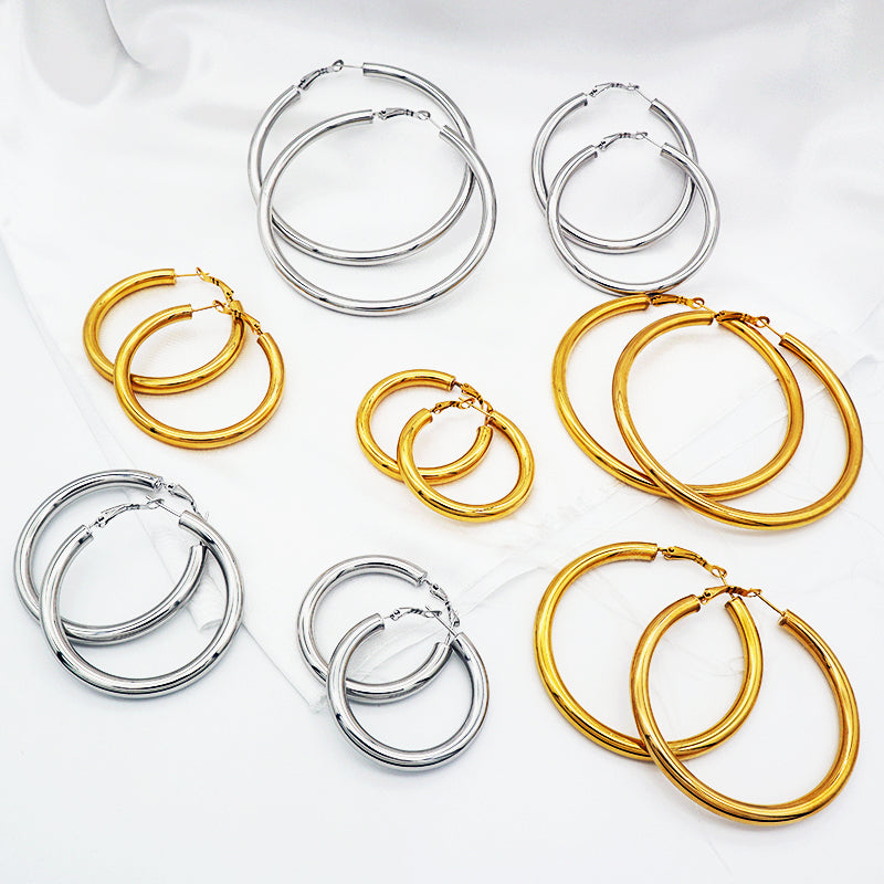 High Quality 2023 Trendy women girl earring gold plated stainless steel chunky hoops earrings