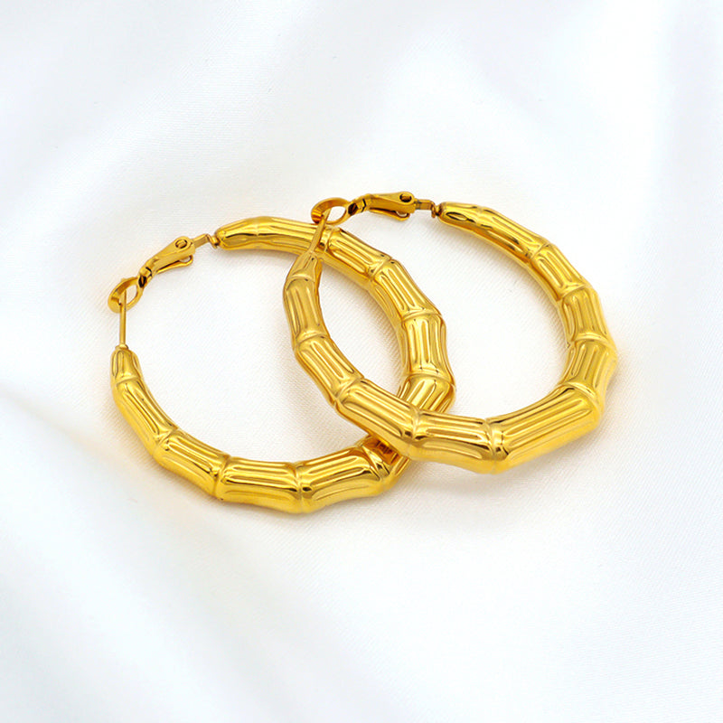 High Quality 2022 trendy women jewelry gold plated hoop chunky stainless steel earrings