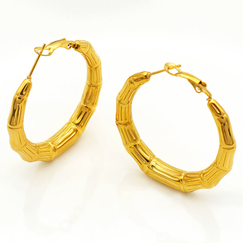 High Quality 2022 trendy women jewelry gold plated hoop chunky stainless steel earrings