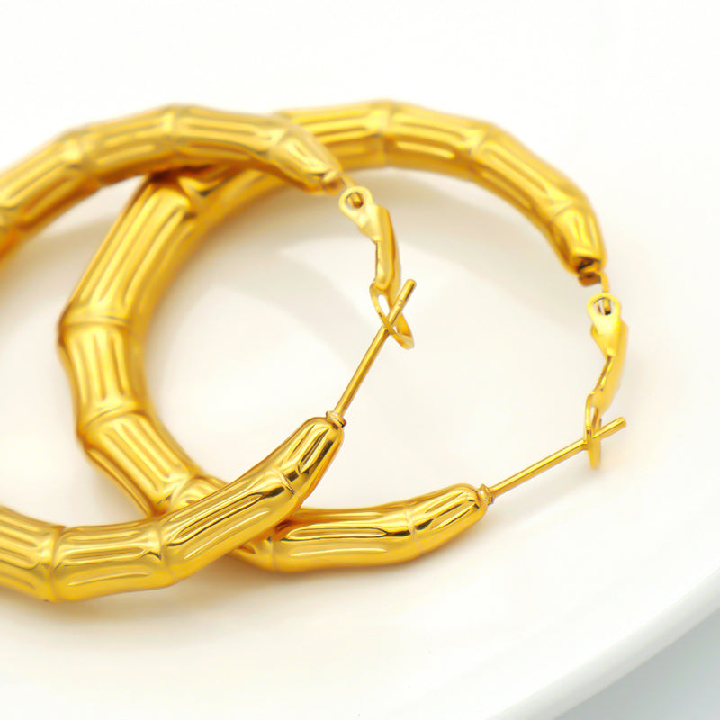 High Quality 2022 trendy women jewelry gold plated hoop chunky stainless steel earrings