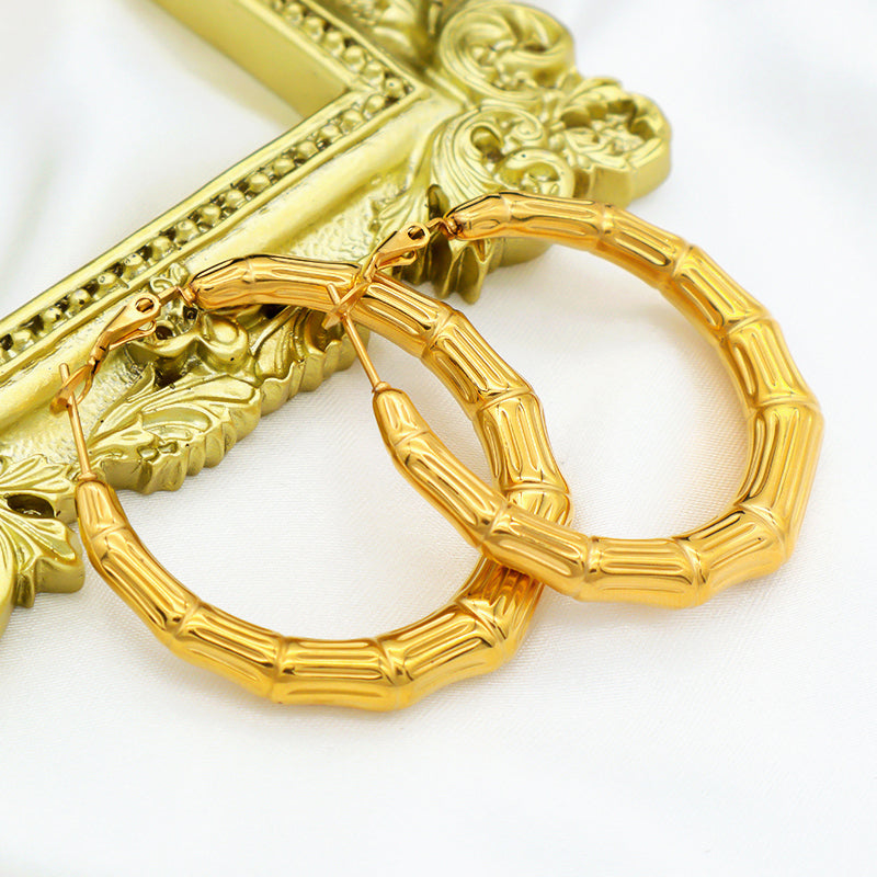 High Quality 2022 trendy women jewelry gold plated hoop chunky stainless steel earrings
