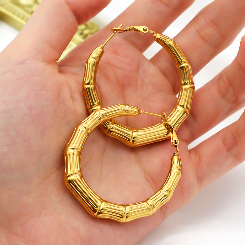 High Quality 2022 trendy women jewelry gold plated hoop chunky stainless steel earrings