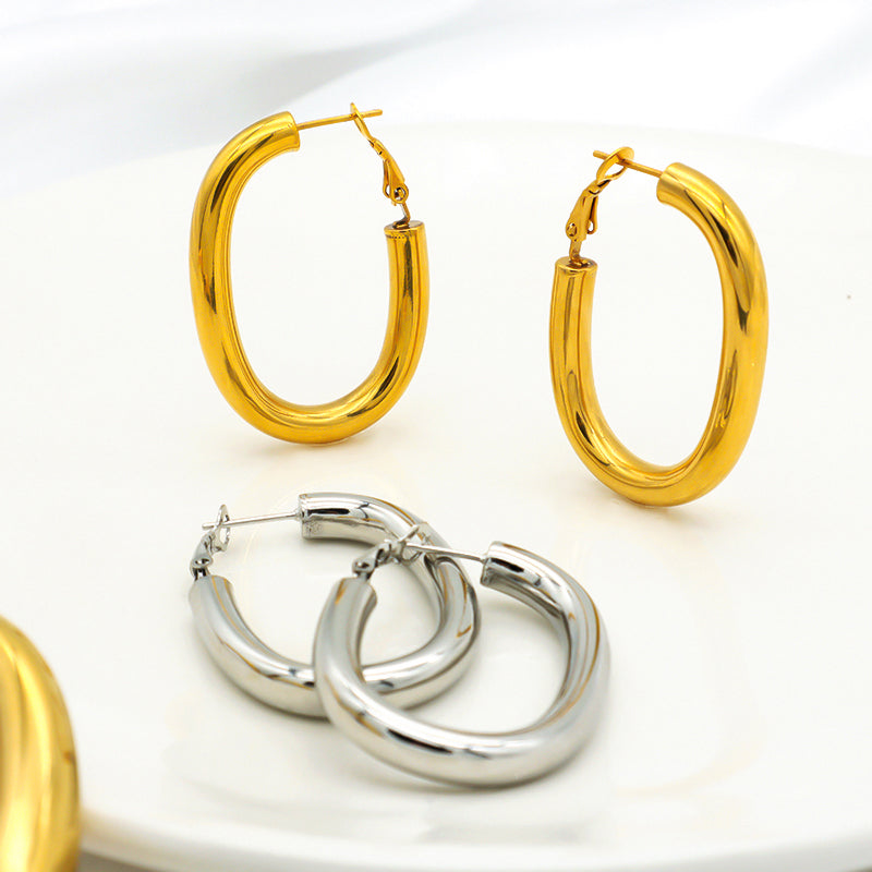 High Quality 2023 Trendy women earring jewelry gold plated titanium smooth huggie chunky stainless steel hoops earrings