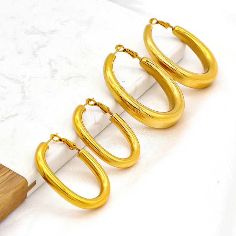 High Quality 2023 Trendy women earring jewelry gold plated titanium smooth huggie chunky stainless steel hoops earrings