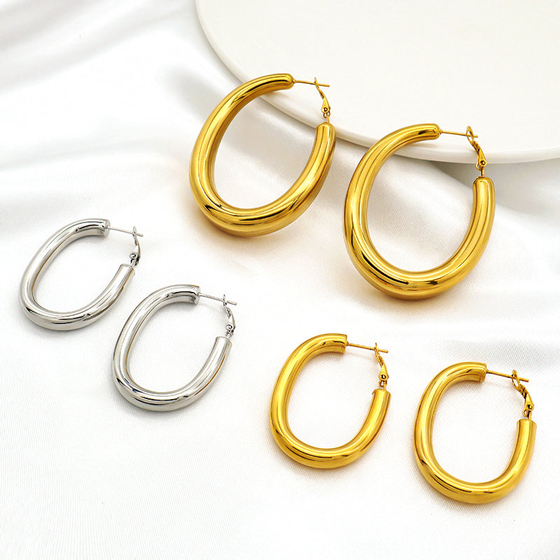High Quality 2023 Trendy women earring jewelry gold plated titanium smooth huggie chunky stainless steel hoops earrings