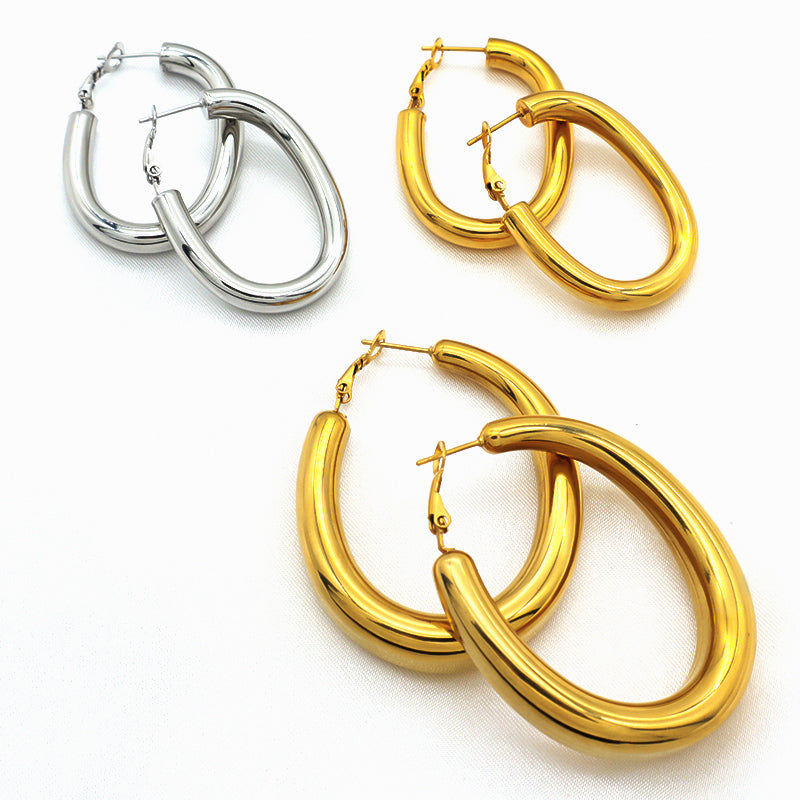 High Quality 2023 Trendy women earring jewelry gold plated titanium smooth huggie chunky stainless steel hoops earrings