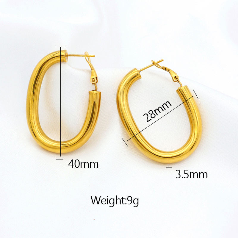High Quality 2023 Trendy women earring jewelry gold plated titanium smooth huggie chunky stainless steel hoops earrings
