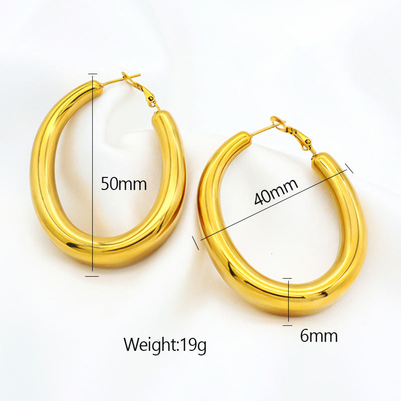 High Quality 2023 Trendy women earring jewelry gold plated titanium smooth huggie chunky stainless steel hoops earrings