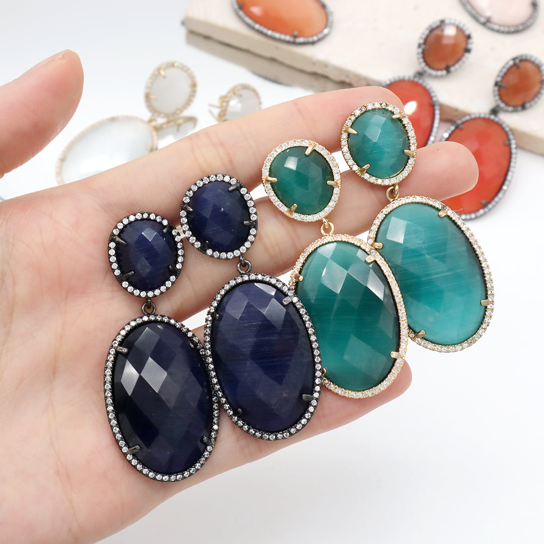 Miss Gift Jewelry Custom Factory Teardrop Various Colorful CZ Natural Stone Earring Stud Gold Plated natural gemstone Earrings