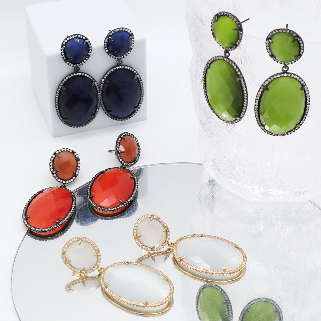 Miss Gift Jewelry Custom Factory Teardrop Various Colorful CZ Natural Stone Earring Stud Gold Plated natural gemstone Earrings