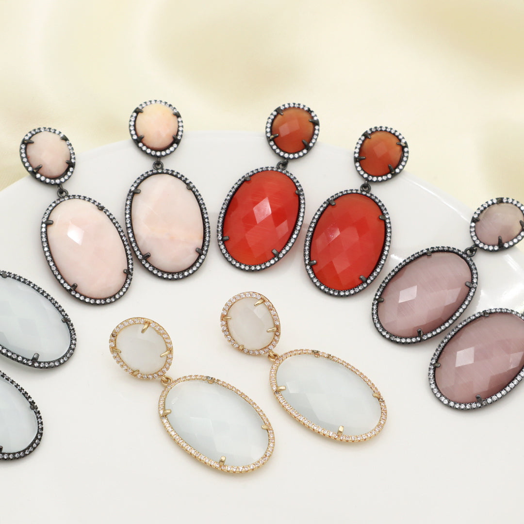 Miss Gift Jewelry Custom Factory Teardrop Various Colorful CZ Natural Stone Earring Stud Gold Plated natural gemstone Earrings