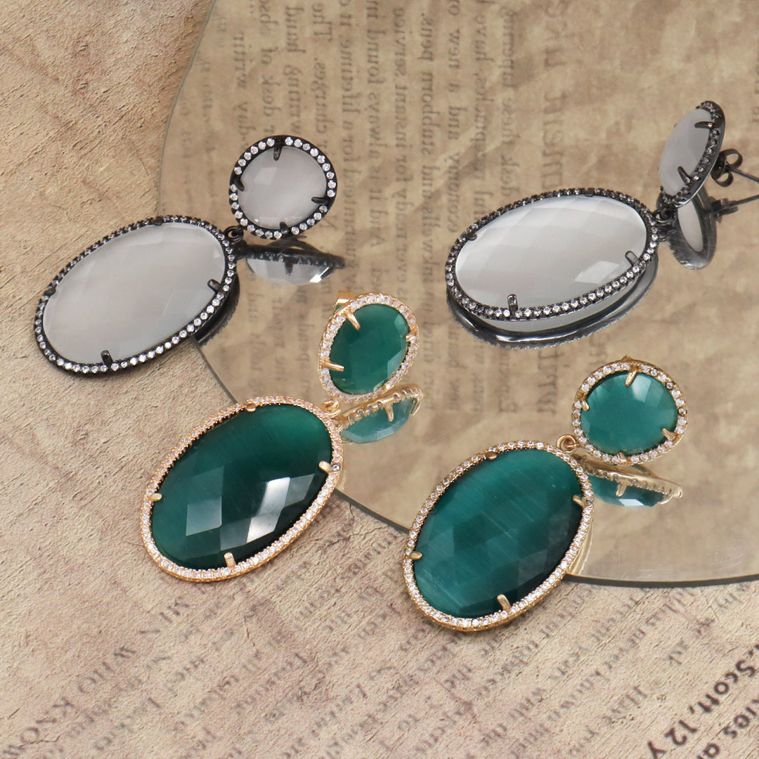 Miss Gift Jewelry Custom Factory Teardrop Various Colorful CZ Natural Stone Earring Stud Gold Plated natural gemstone Earrings