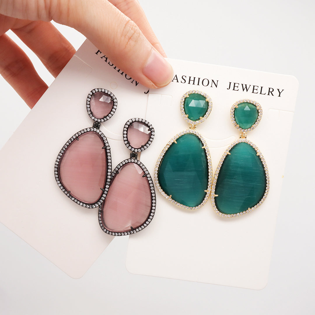 Newest Women Jewelry Various Color Custom Gift Factory CZ Drop Earrings Dangle Stud Earrings Gold Plated Natural Stone Earrings