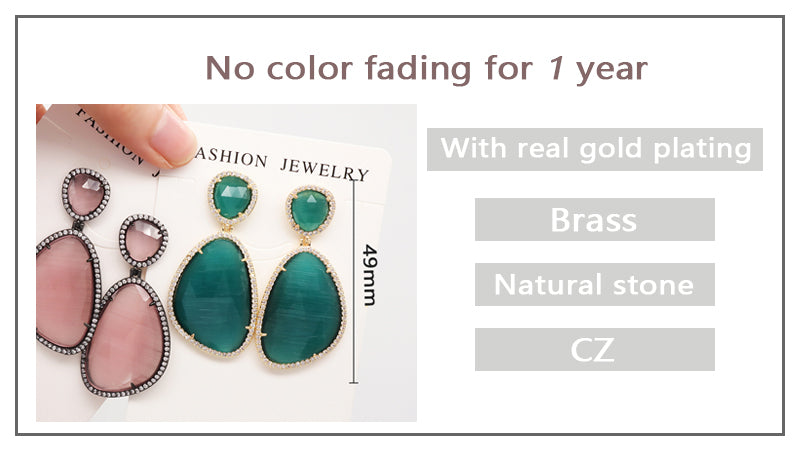 Newest Women Jewelry Various Color Custom Gift Factory CZ Drop Earrings Dangle Stud Earrings Gold Plated Natural Stone Earrings