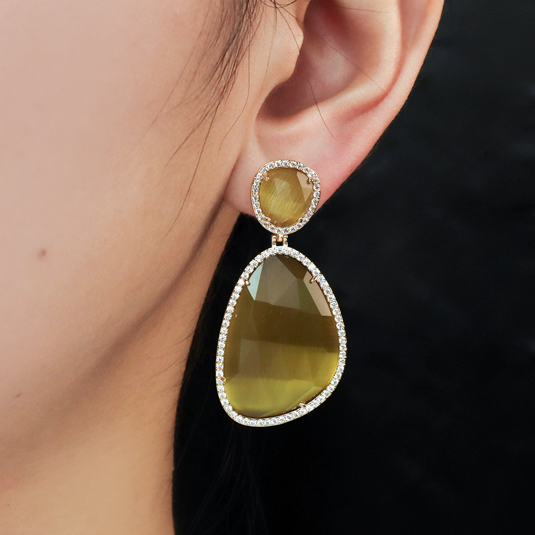 Newest Women Jewelry Various Color Custom Gift Factory CZ Drop Earrings Dangle Stud Earrings Gold Plated Natural Stone Earrings