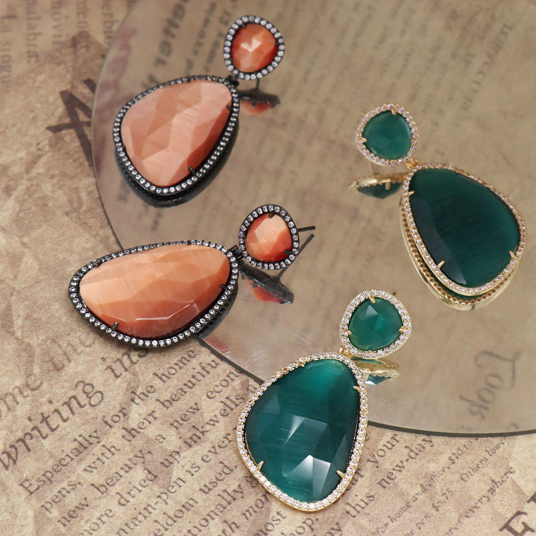 Newest Women Jewelry Various Color Custom Gift Factory CZ Drop Earrings Dangle Stud Earrings Gold Plated Natural Stone Earrings