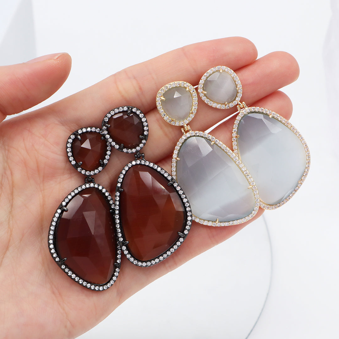 Newest Women Jewelry Various Color Custom Gift Factory CZ Drop Earrings Dangle Stud Earrings Gold Plated Natural Stone Earrings