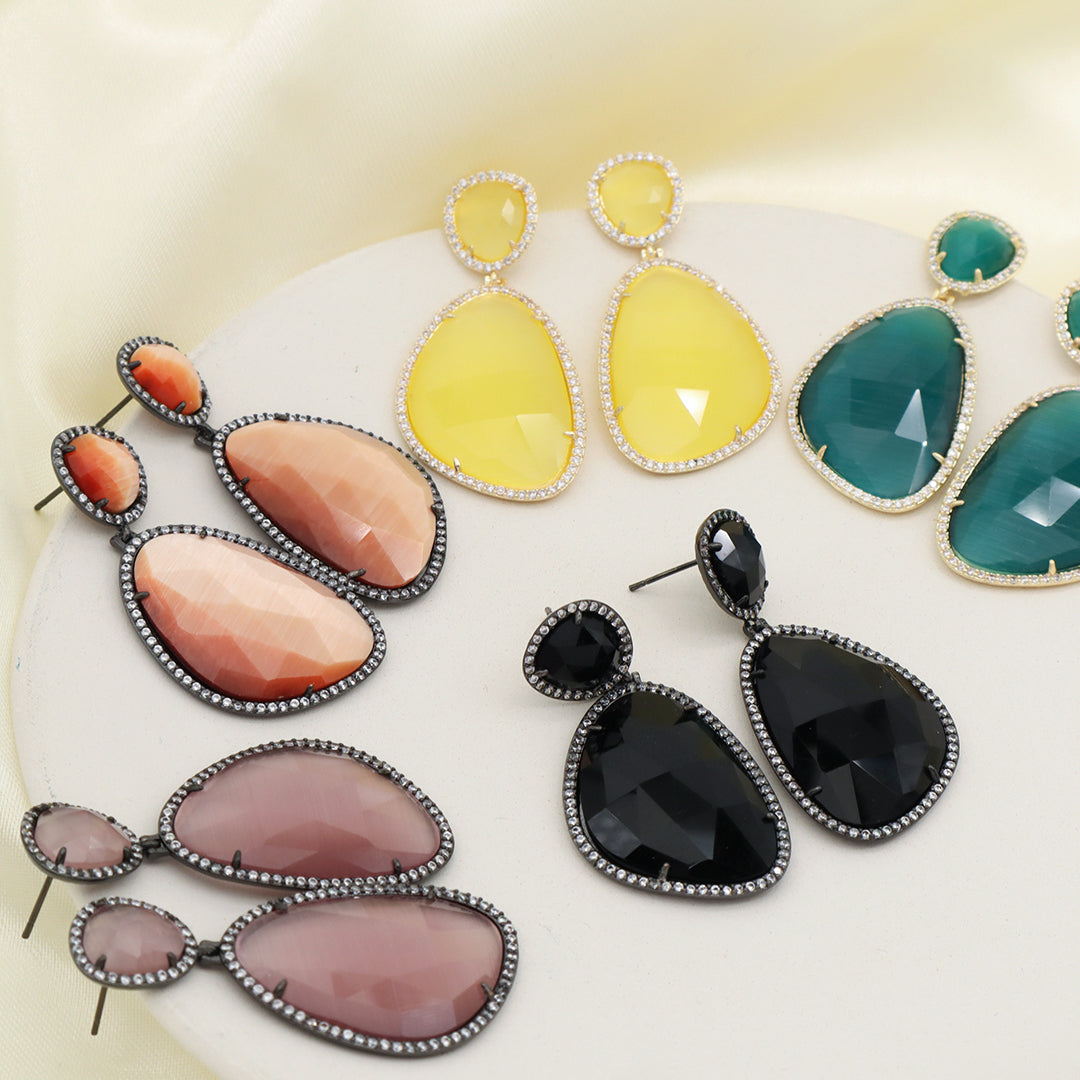 Newest Women Jewelry Various Color Custom Gift Factory CZ Drop Earrings Dangle Stud Earrings Gold Plated Natural Stone Earrings