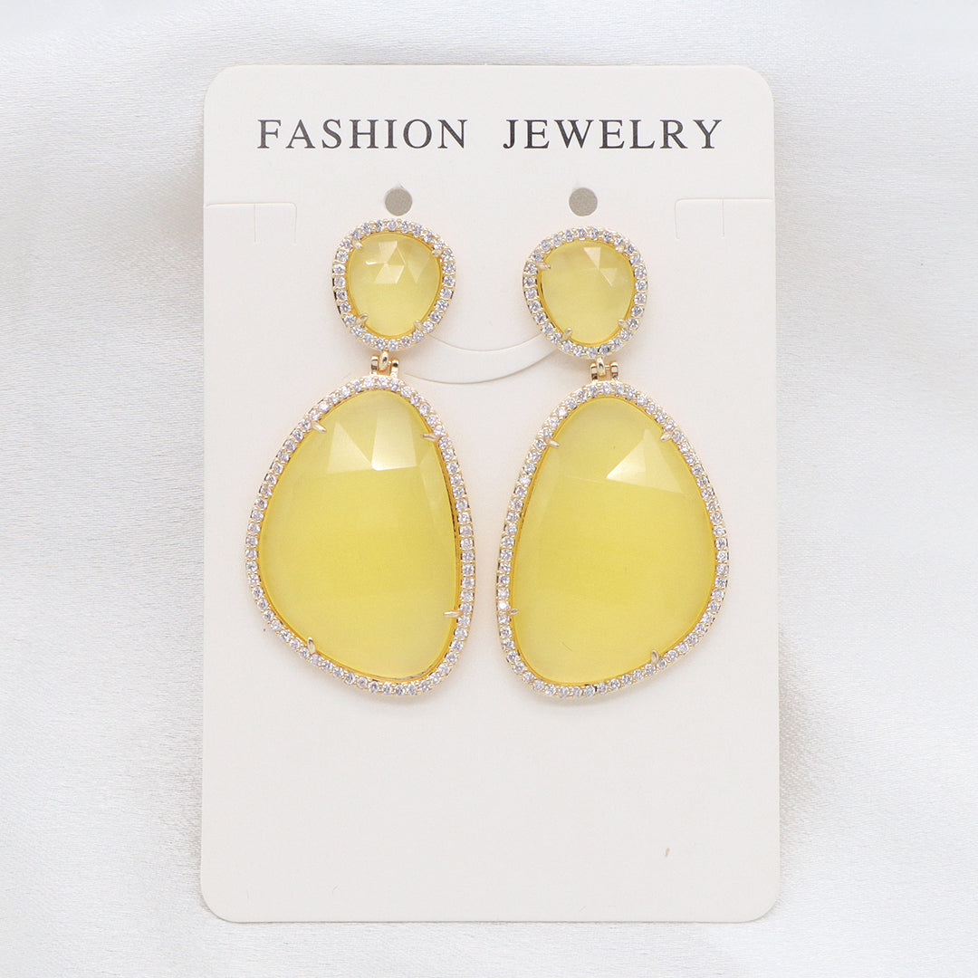 Newest Women Jewelry Various Color Custom Gift Factory CZ Drop Earrings Dangle Stud Earrings Gold Plated Natural Stone Earrings