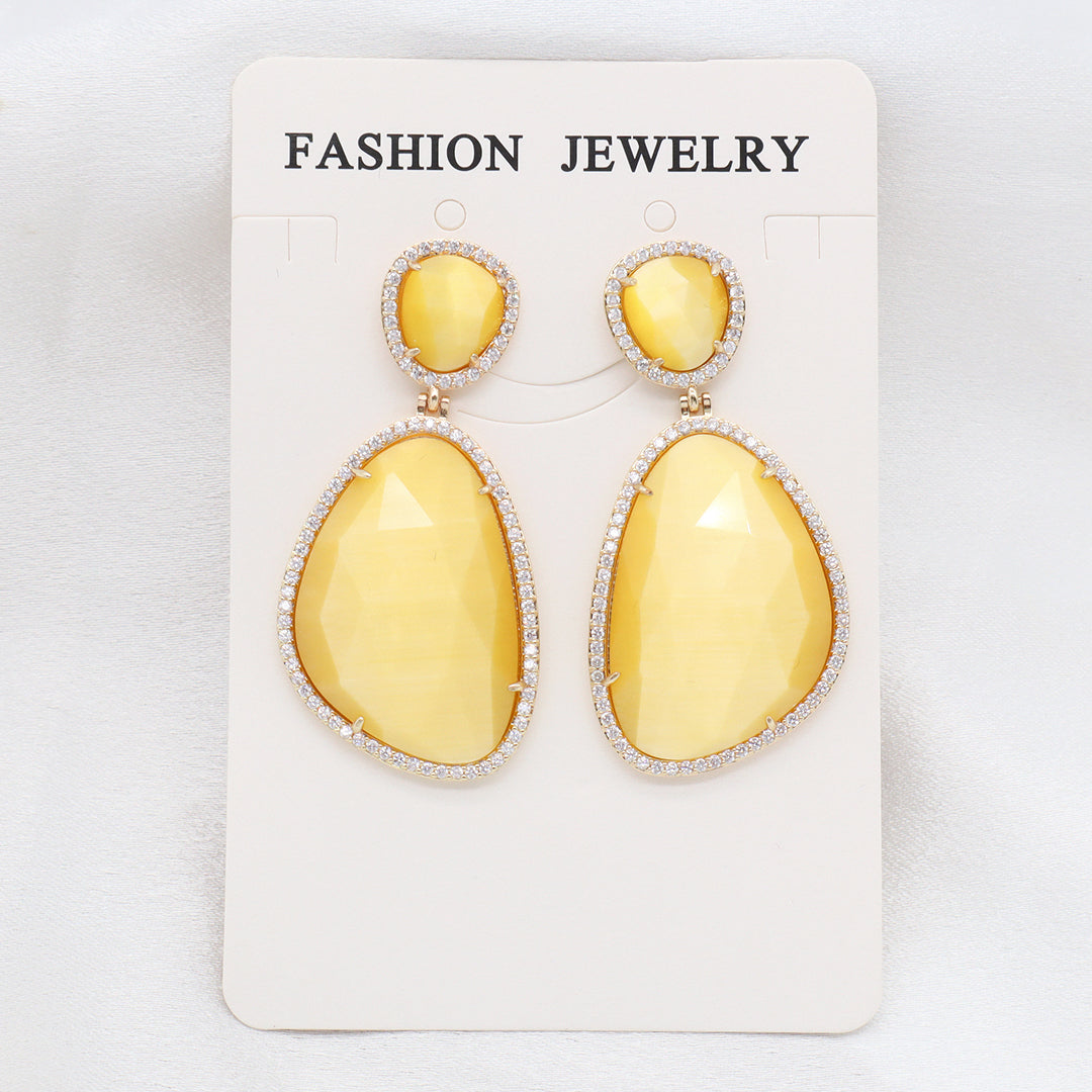 Newest Women Jewelry Various Color Custom Gift Factory CZ Drop Earrings Dangle Stud Earrings Gold Plated Natural Stone Earrings