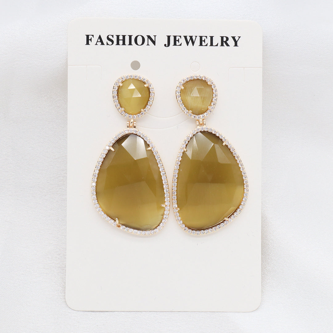 Newest Women Jewelry Various Color Custom Gift Factory CZ Drop Earrings Dangle Stud Earrings Gold Plated Natural Stone Earrings