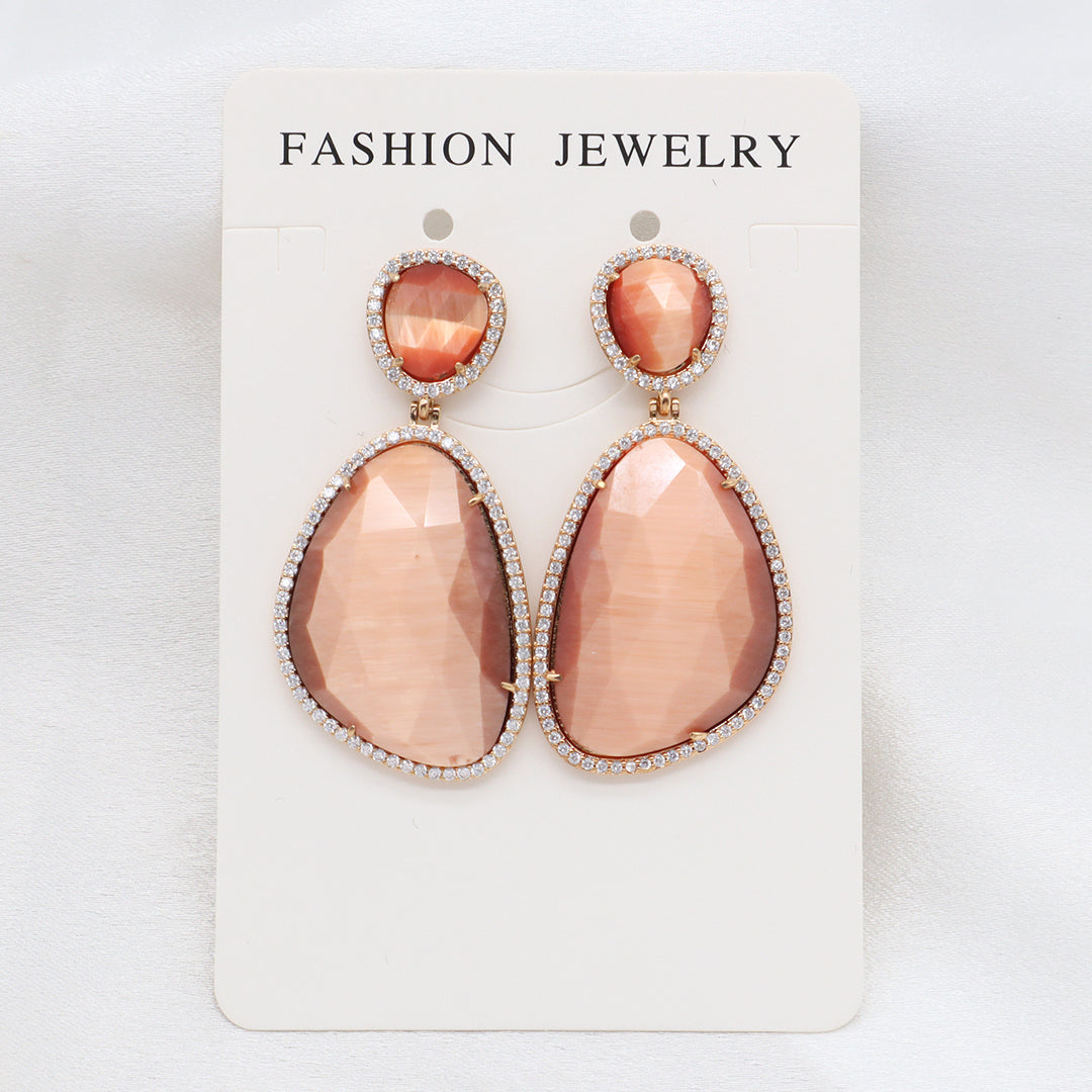 Newest Women Jewelry Various Color Custom Gift Factory CZ Drop Earrings Dangle Stud Earrings Gold Plated Natural Stone Earrings