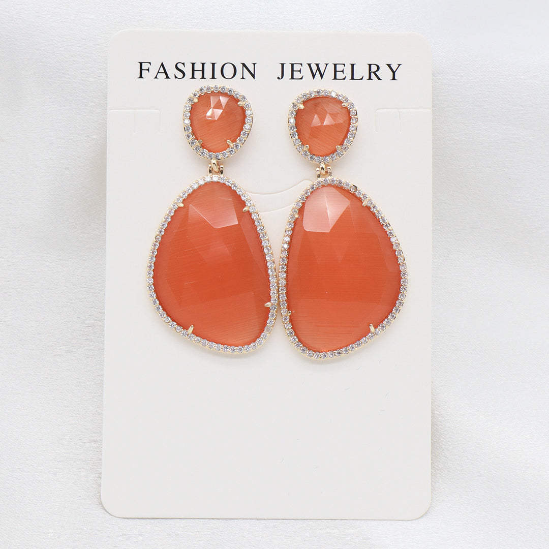 Newest Women Jewelry Various Color Custom Gift Factory CZ Drop Earrings Dangle Stud Earrings Gold Plated Natural Stone Earrings