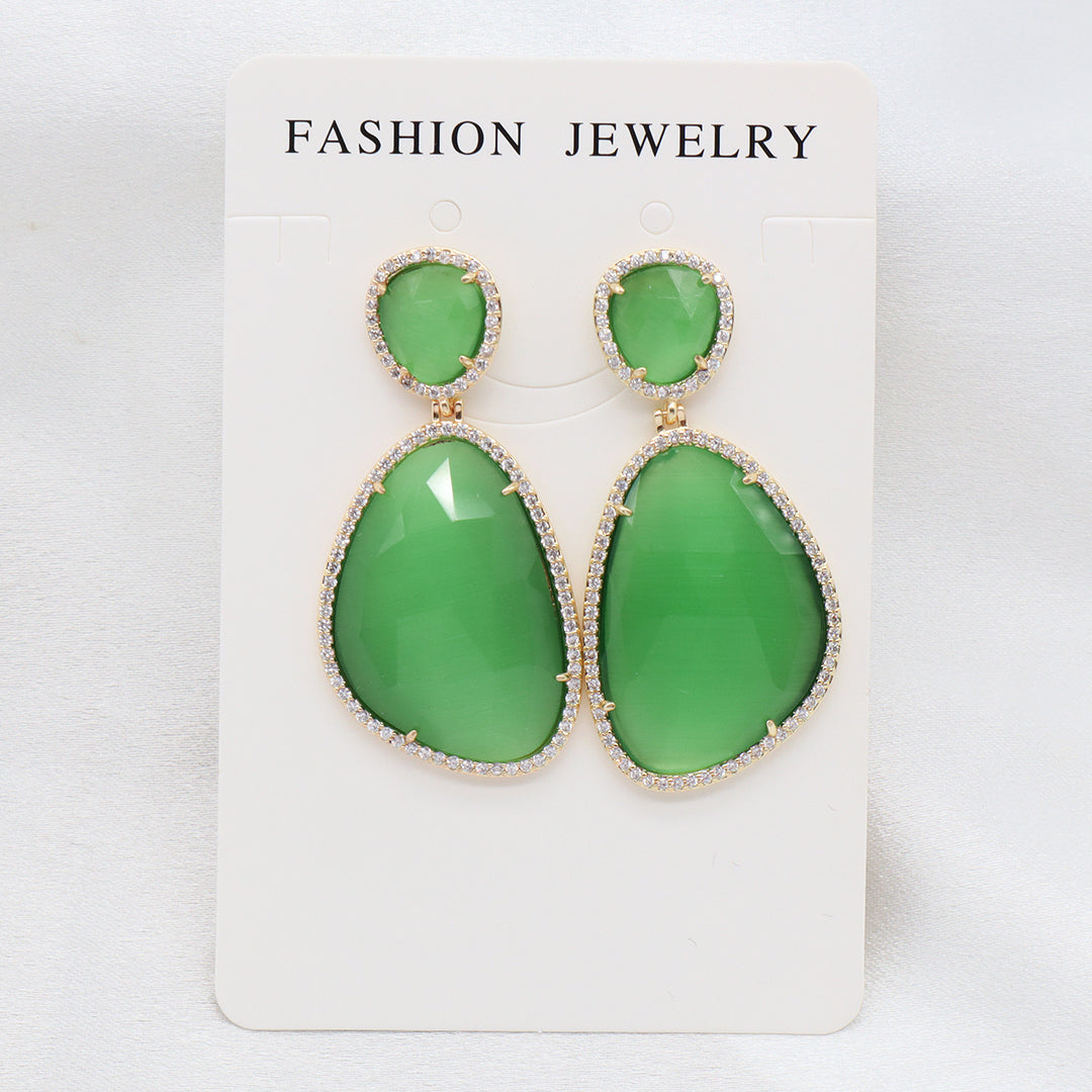 Newest Women Jewelry Various Color Custom Gift Factory CZ Drop Earrings Dangle Stud Earrings Gold Plated Natural Stone Earrings