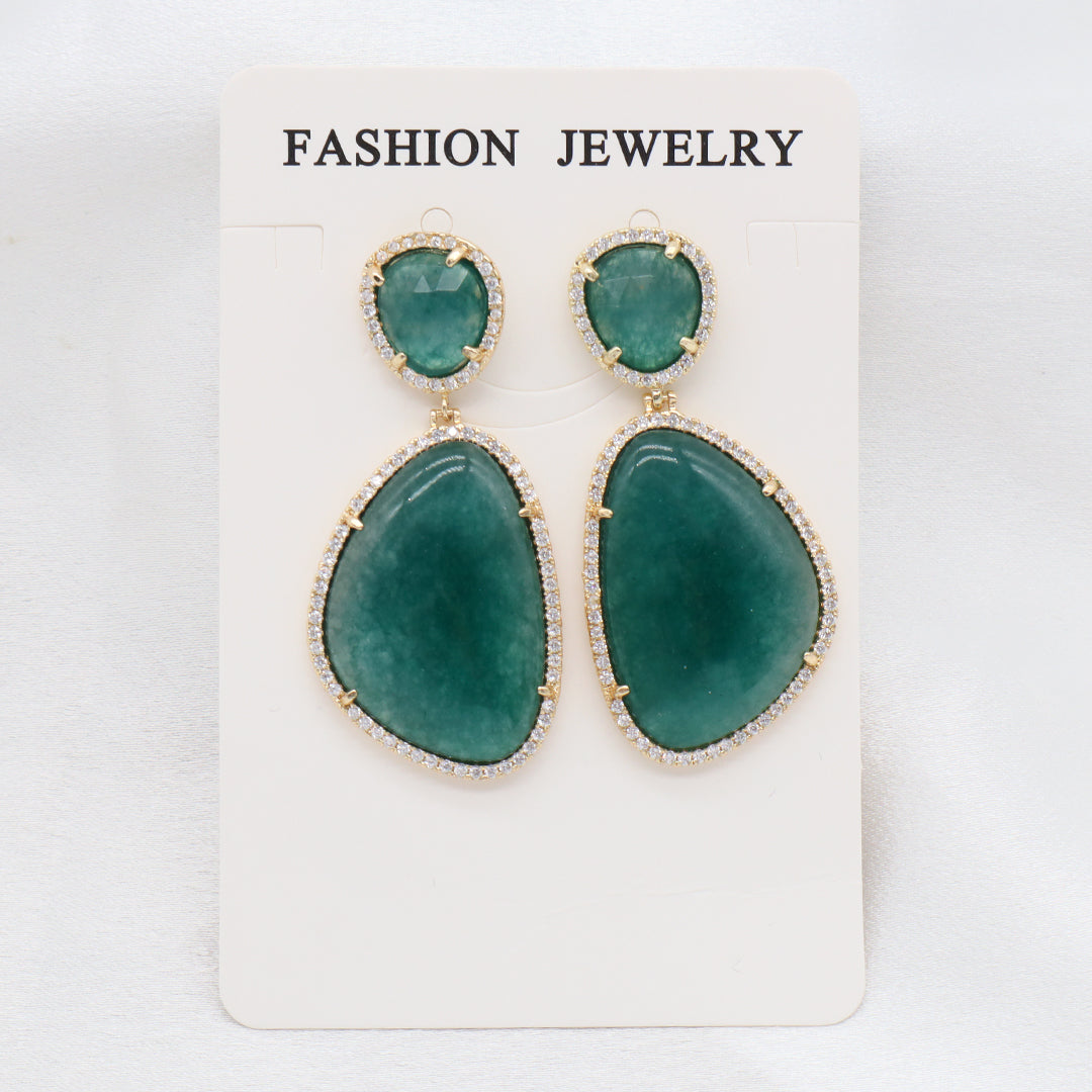 Newest Women Jewelry Various Color Custom Gift Factory CZ Drop Earrings Dangle Stud Earrings Gold Plated Natural Stone Earrings
