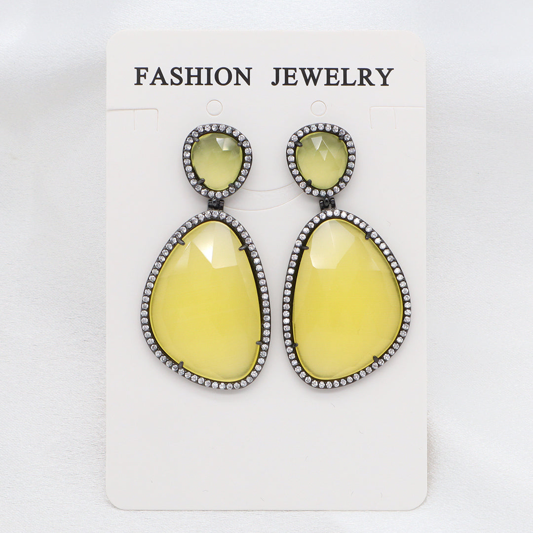 Newest Women Jewelry Various Color Custom Gift Factory CZ Drop Earrings Dangle Stud Earrings Gold Plated Natural Stone Earrings