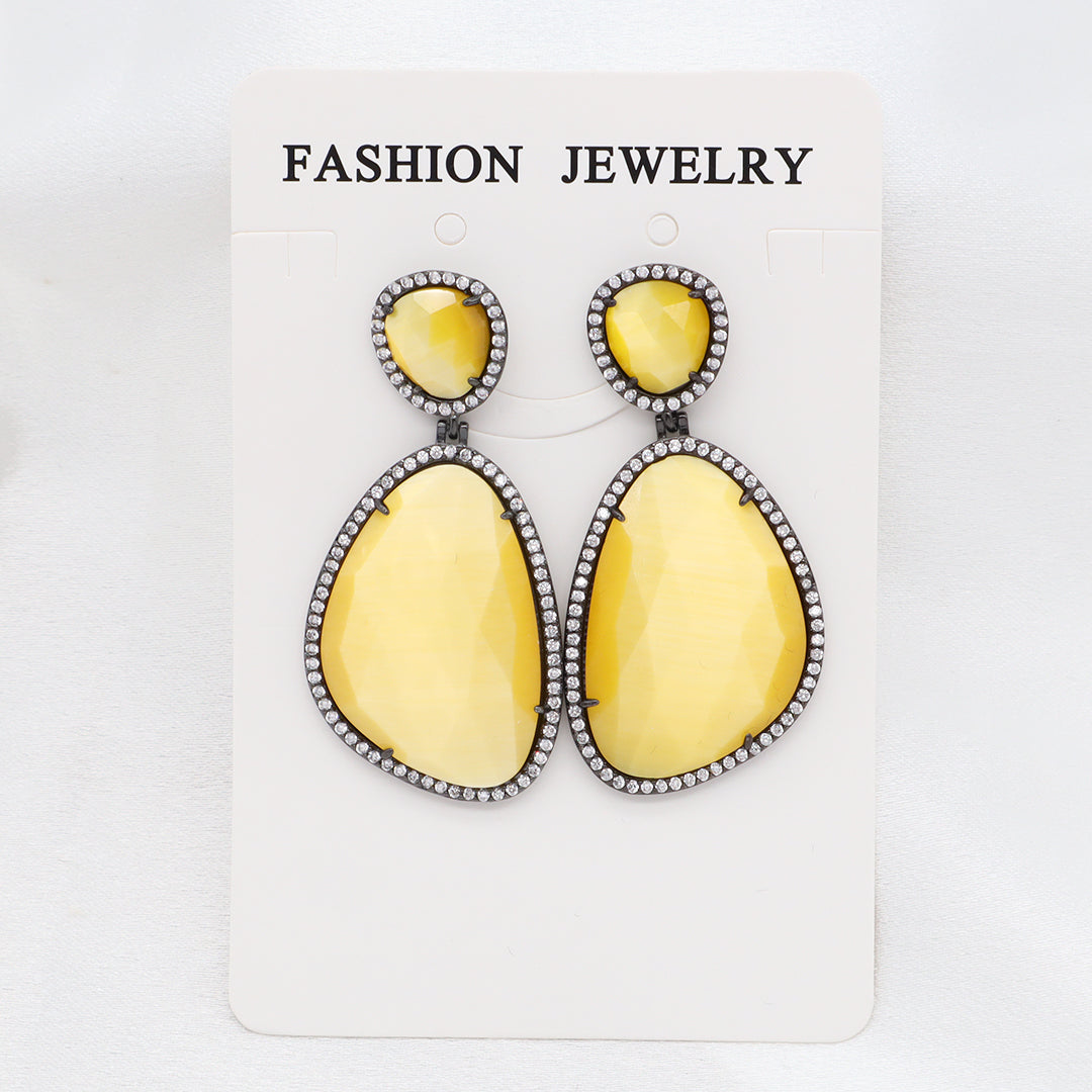 Newest Women Jewelry Various Color Custom Gift Factory CZ Drop Earrings Dangle Stud Earrings Gold Plated Natural Stone Earrings