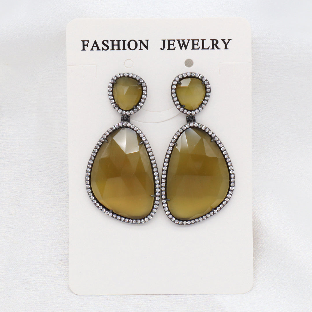 Newest Women Jewelry Various Color Custom Gift Factory CZ Drop Earrings Dangle Stud Earrings Gold Plated Natural Stone Earrings