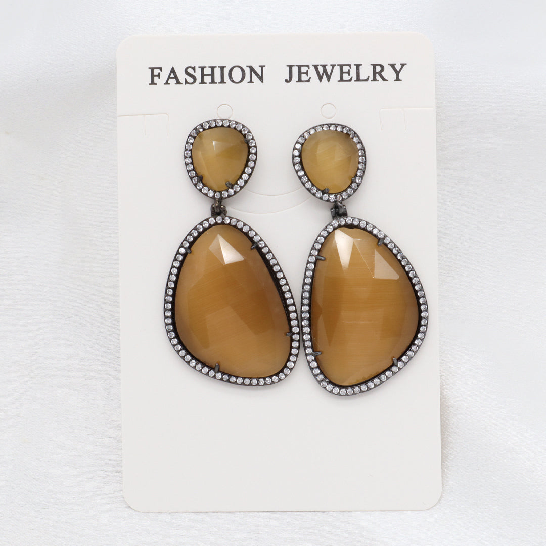 Newest Women Jewelry Various Color Custom Gift Factory CZ Drop Earrings Dangle Stud Earrings Gold Plated Natural Stone Earrings