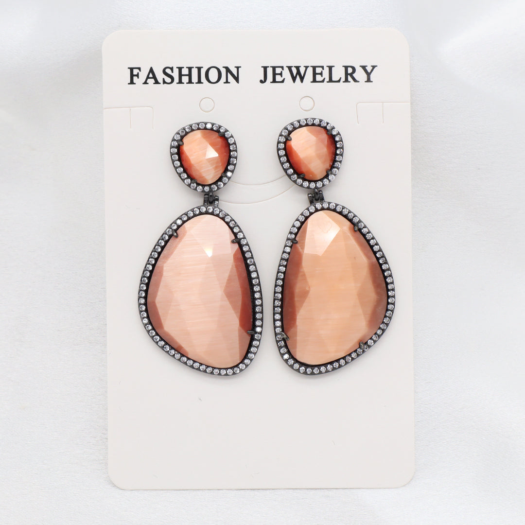 Newest Women Jewelry Various Color Custom Gift Factory CZ Drop Earrings Dangle Stud Earrings Gold Plated Natural Stone Earrings
