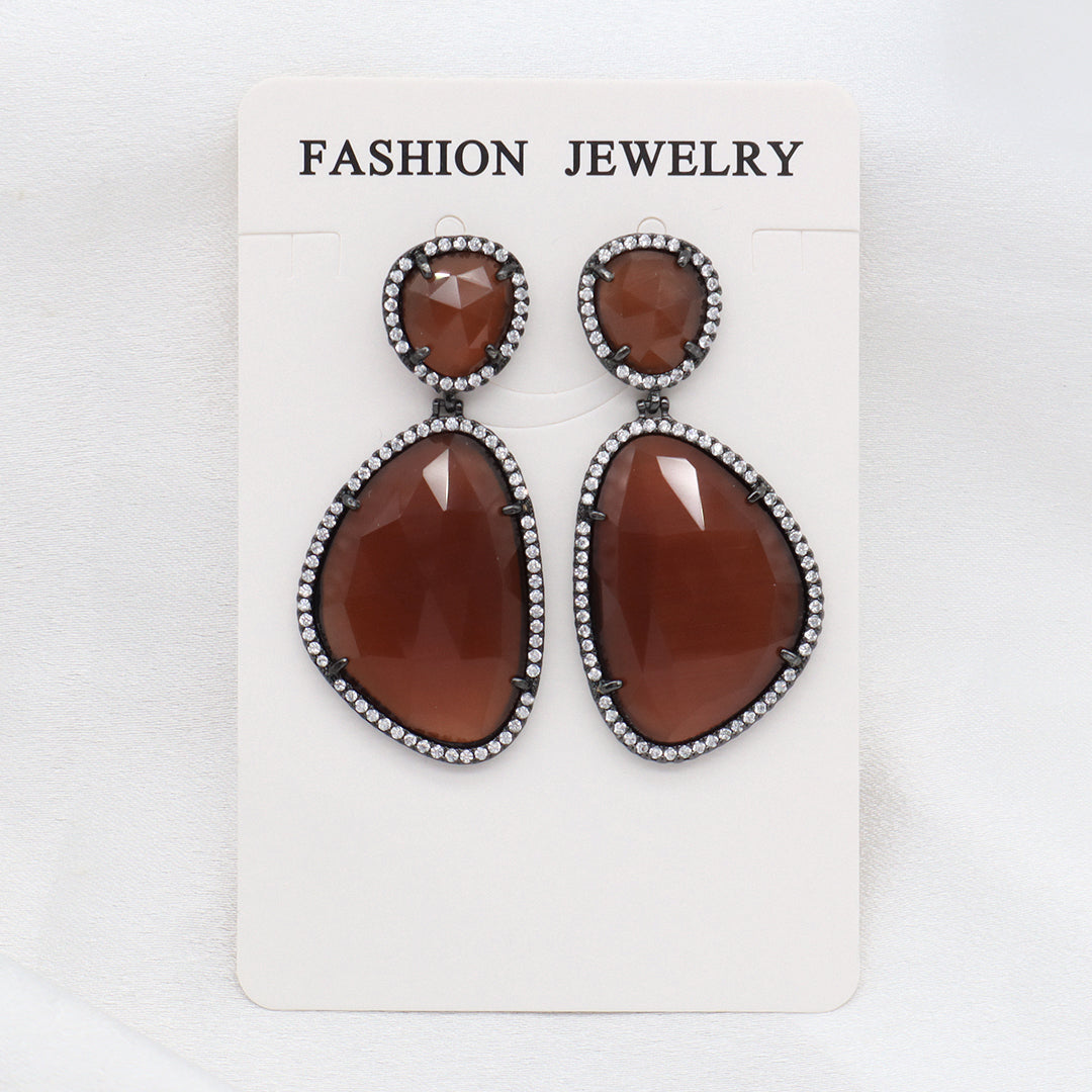 Newest Women Jewelry Various Color Custom Gift Factory CZ Drop Earrings Dangle Stud Earrings Gold Plated Natural Stone Earrings