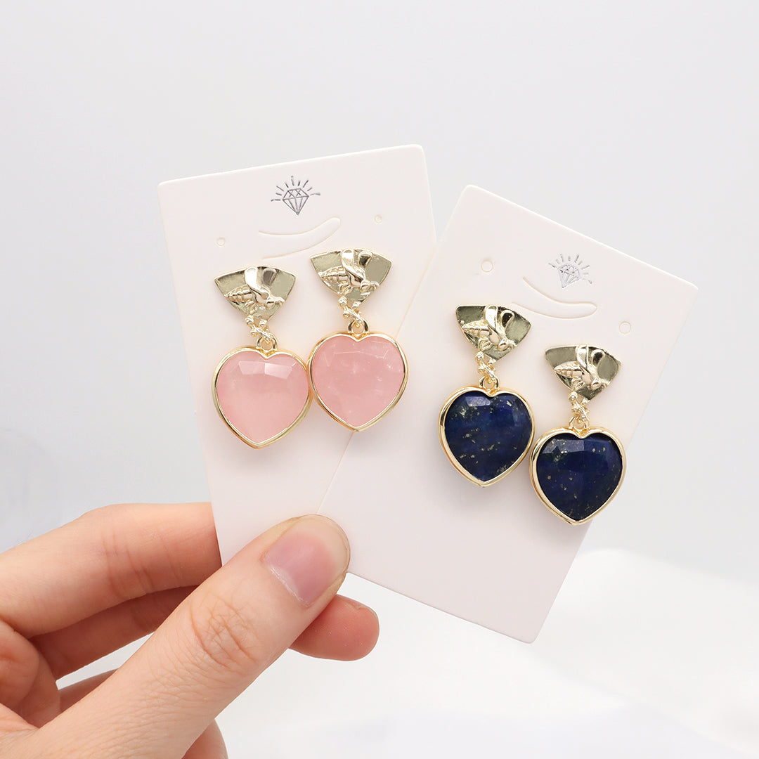Wholesale Manufacture Women Custom Factory Various Color Gold Plated Bee Earring Stud heart shape Natural Stone Earring for Gift
