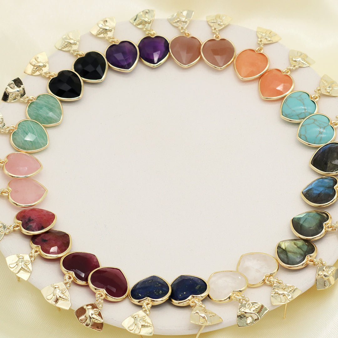 Wholesale Manufacture Women Custom Factory Various Color Gold Plated Bee Earring Stud heart shape Natural Stone Earring for Gift