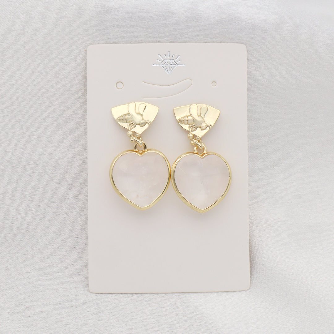 Wholesale Manufacture Women Custom Factory Various Color Gold Plated Bee Earring Stud heart shape Natural Stone Earring for Gift