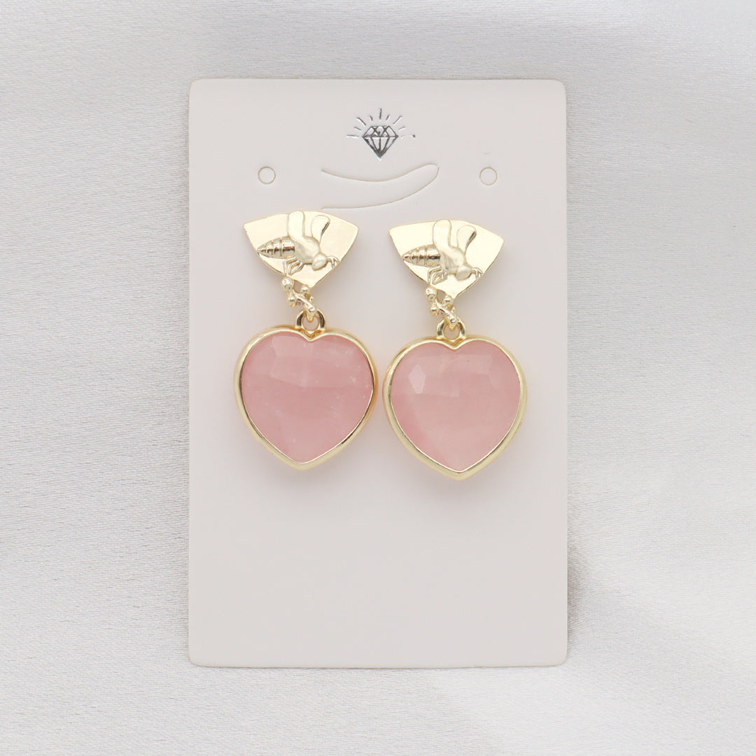 Wholesale Manufacture Women Custom Factory Various Color Gold Plated Bee Earring Stud heart shape Natural Stone Earring for Gift
