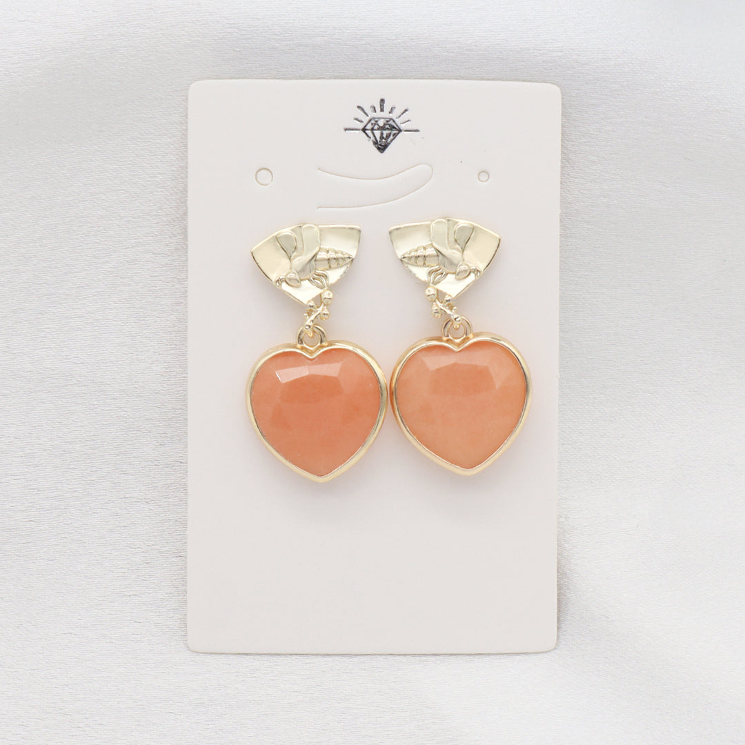 Wholesale Manufacture Women Custom Factory Various Color Gold Plated Bee Earring Stud heart shape Natural Stone Earring for Gift